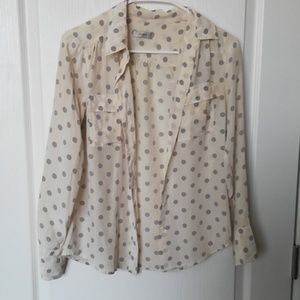 Lavender and tan button down blouse